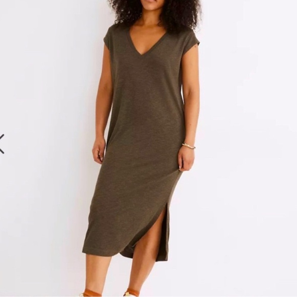 Madewell Olive V-neck Maxi T-shirt Dress